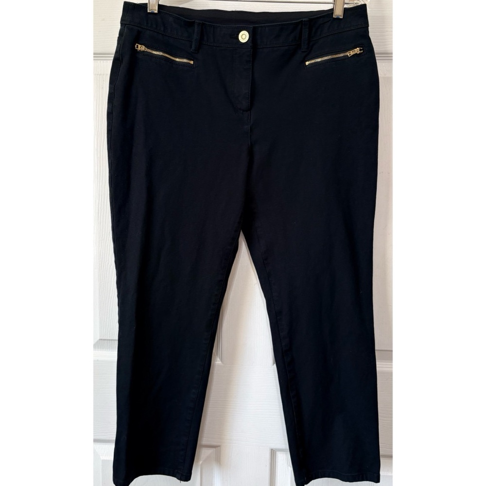 Chicos So Slimming Black Ankle Jeans Stretch Gold Zip Pockets Size 2 (12)